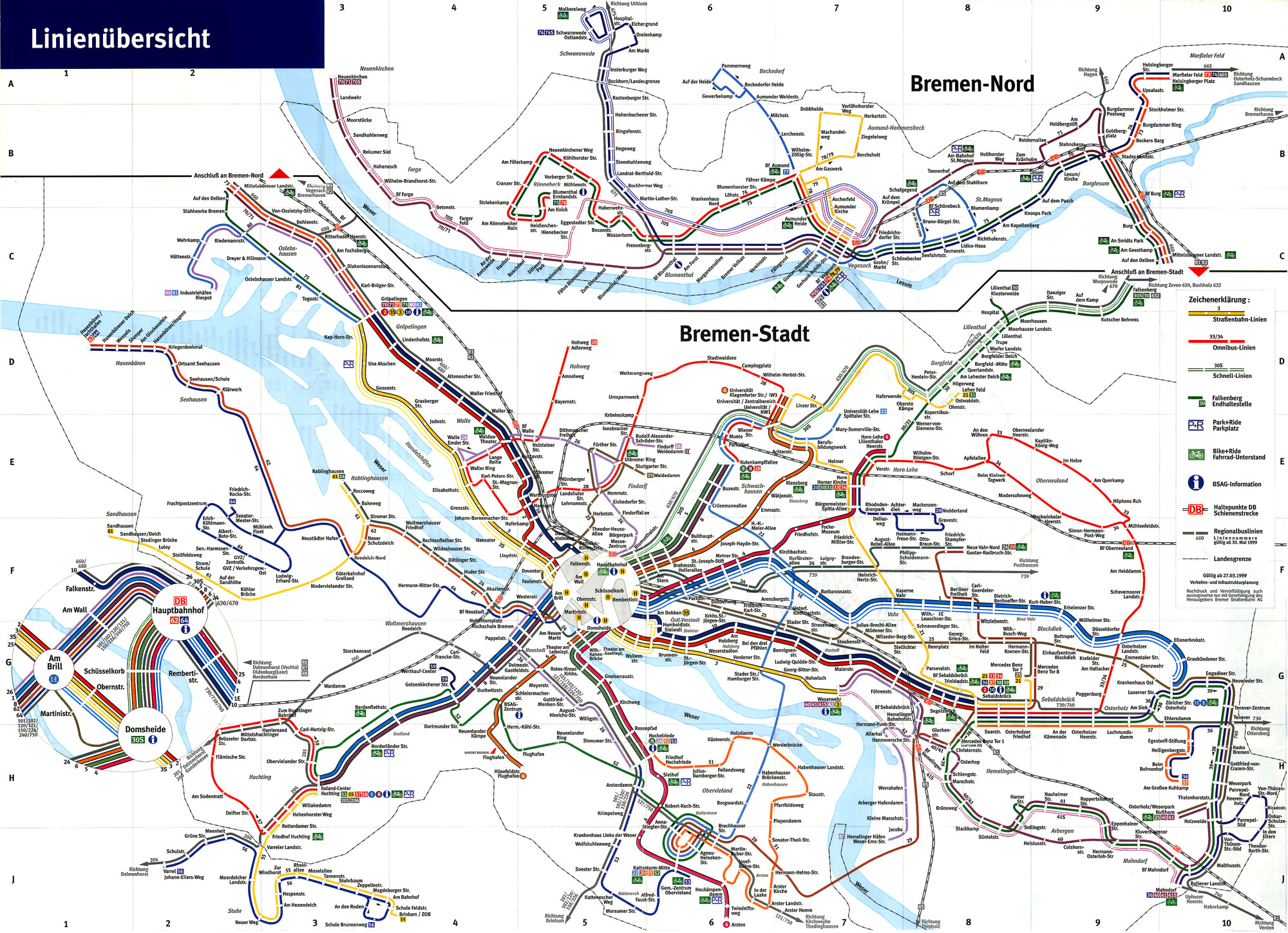 1998: Das Jahr der Netzreform. Die Linie 6 ist zur Universität verlängert worden, die Linie 1 fährt jetzt nach Huchting und die neue Linie 4 von Arsten nach Horn-Lehe.