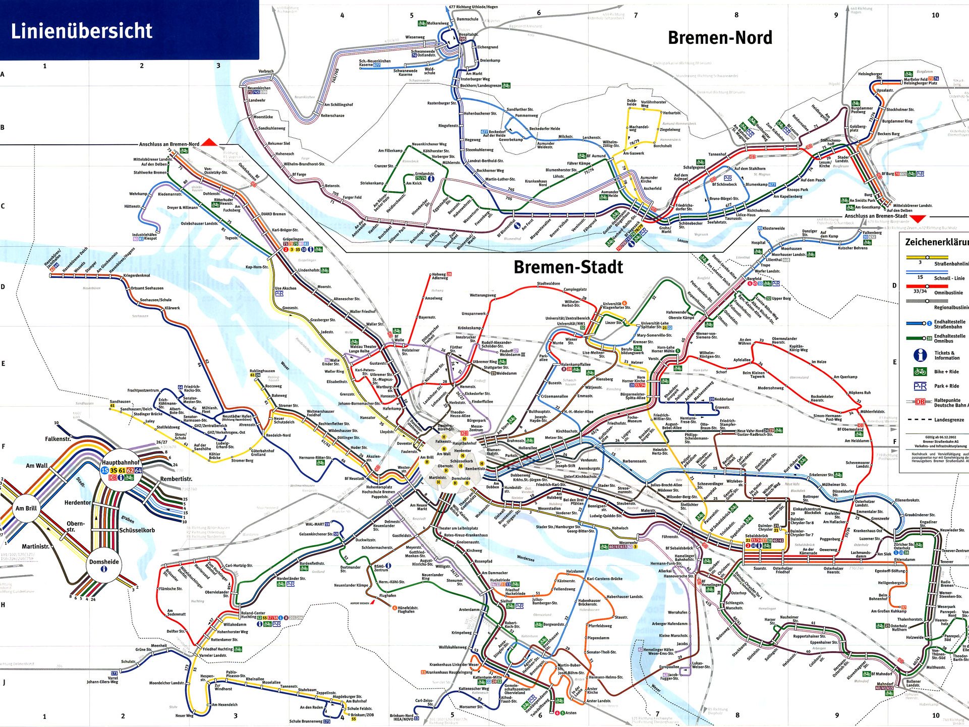2002 sah das Liniennetz wieder etwas anders aus. Die Linie 4 hat Borgfeld erreicht.