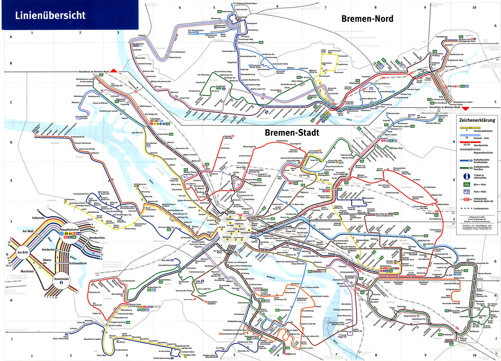 2002 sah das Liniennetz wieder etwas anders aus. Die Linie 4 hat Borgfeld erreicht.